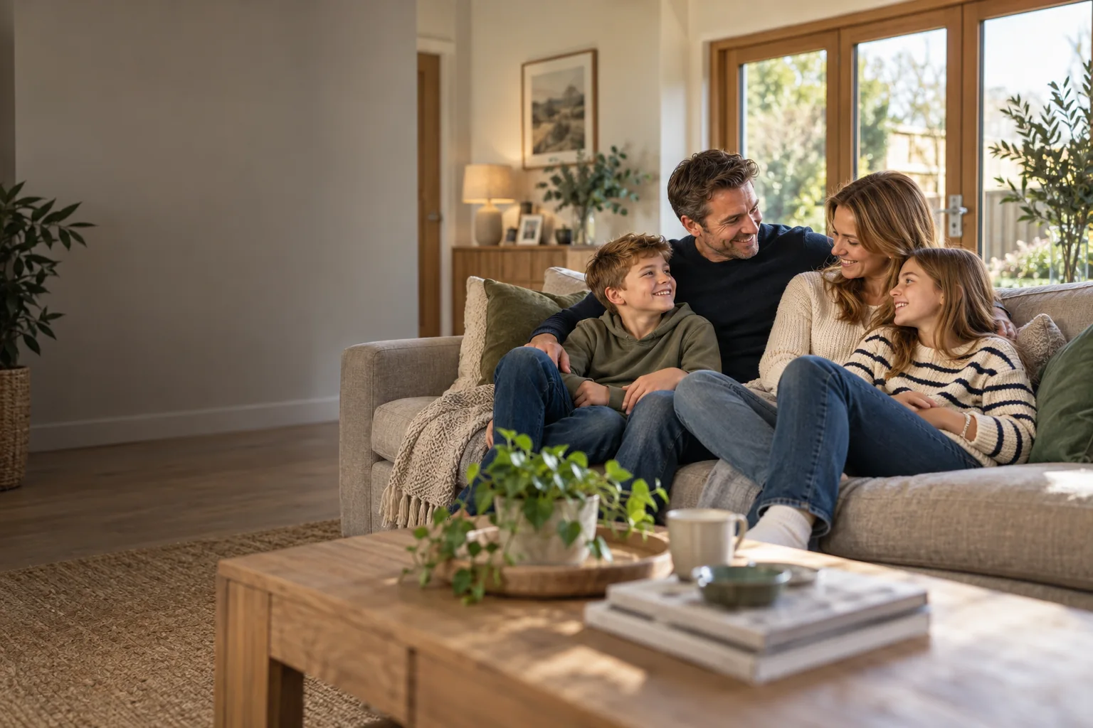A family relaxing together at home